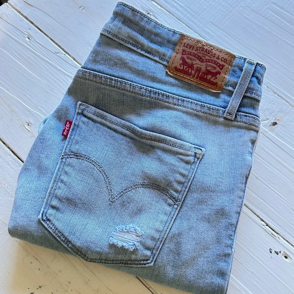 Levis 721 High Rise Skinny Jeans Light Wash Distressed Ripped Denim Womens‎ 31
